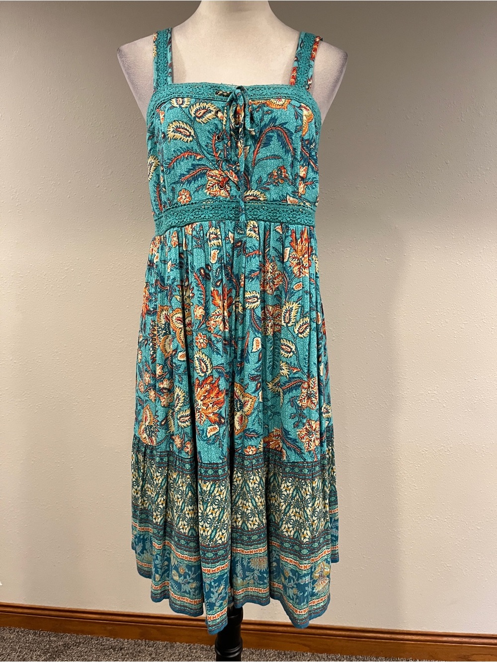 Maurices Teal Floral paisley print Sleeveless Summer Dress size medium